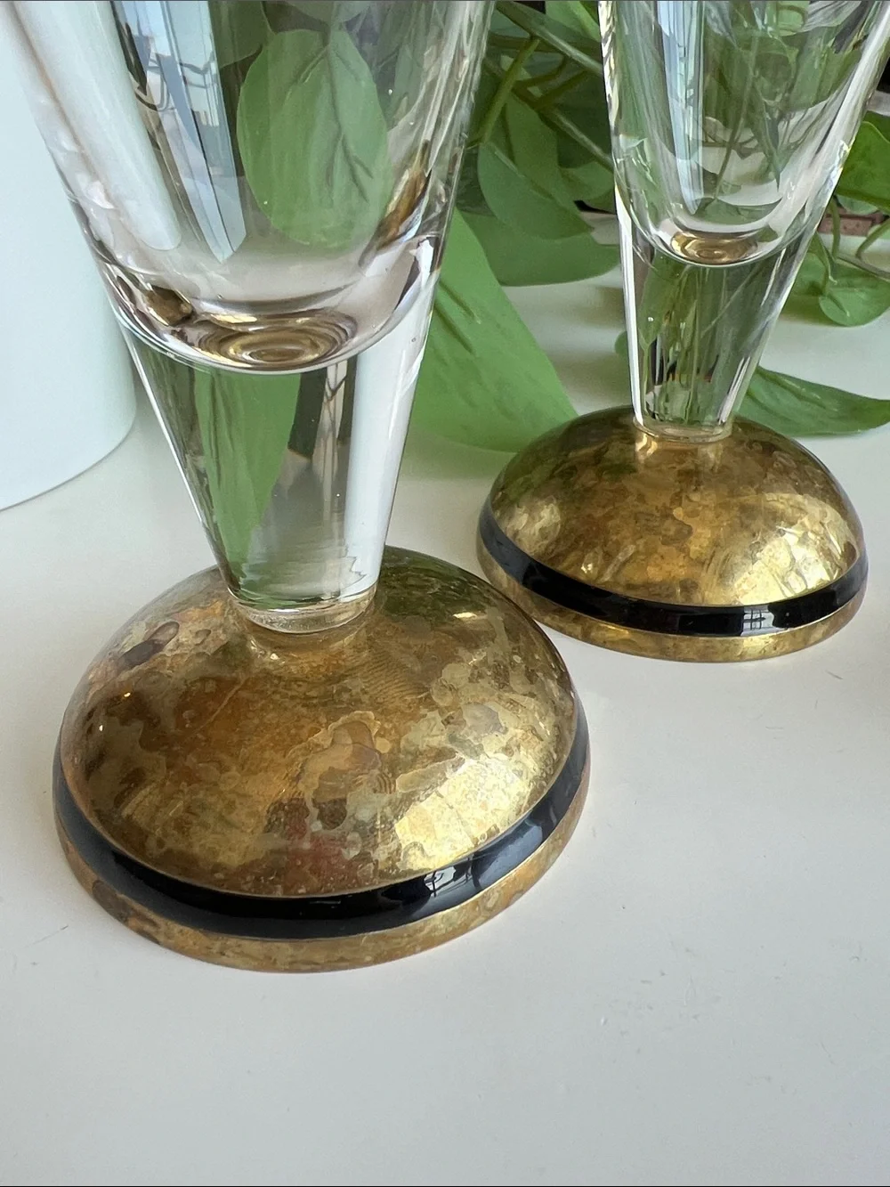 Pier 1 Handblown Glass Brass Cocktail Glasses Set of 4 Vintage